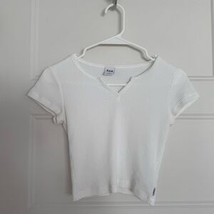 White Ribbed Short Sleeve Top XS TNA ARTIZIA